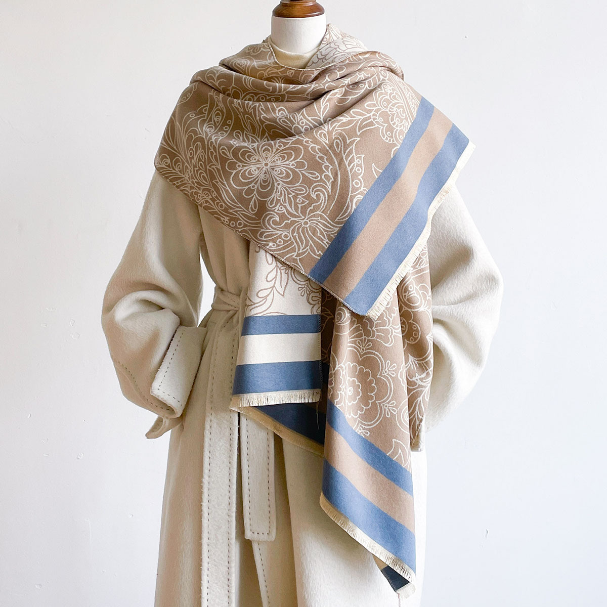Pashmina Wrap Large - وشاح دافئ من الكشمير الصناعي للنساء،