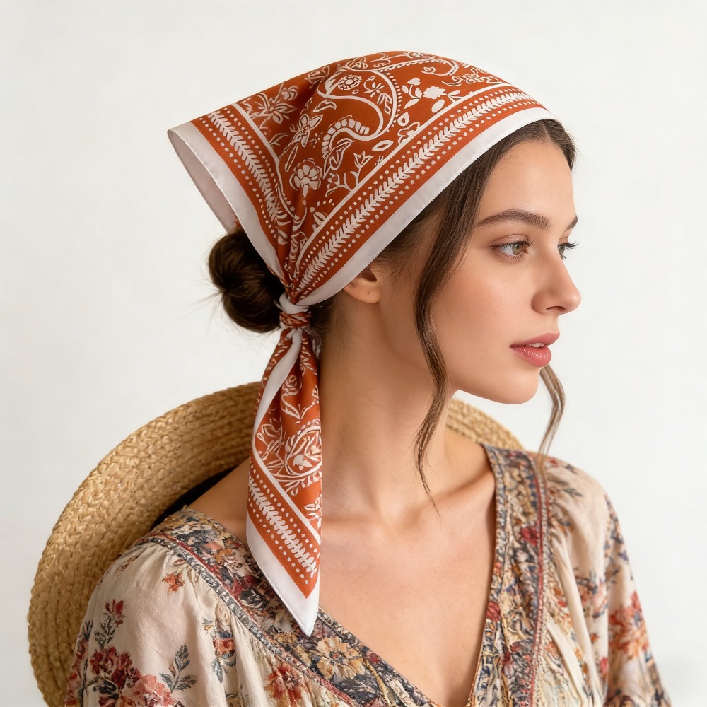 Scarf Silk Square - وشاح حريري مربع بطباعة الكاجو، شال