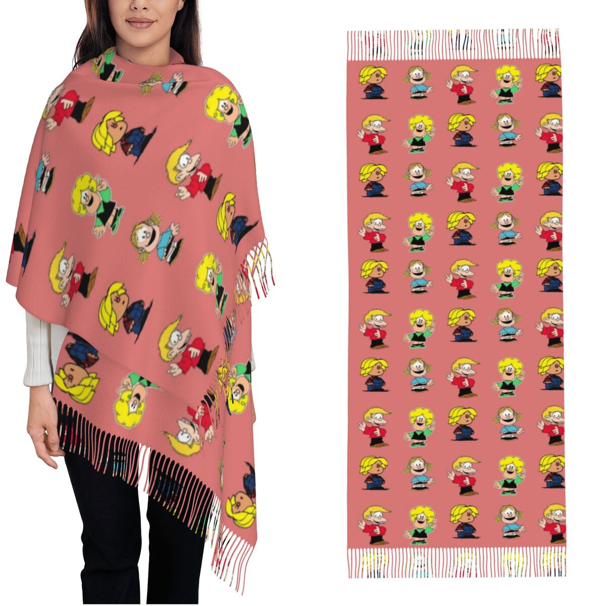 Pashmina Wrap Large - وشاح نسائي بشراشيب وشخصيات مافالاداس كبيرة