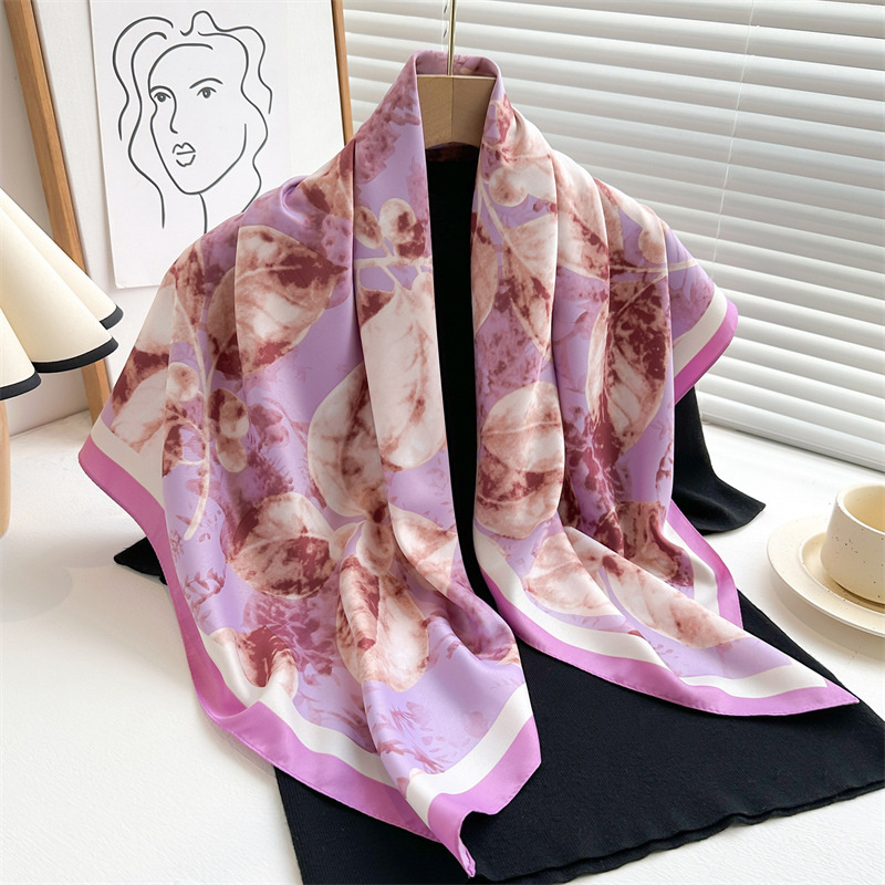 Scarf Silk Square - وشاح كبير مربع مطبوع للإناث ،