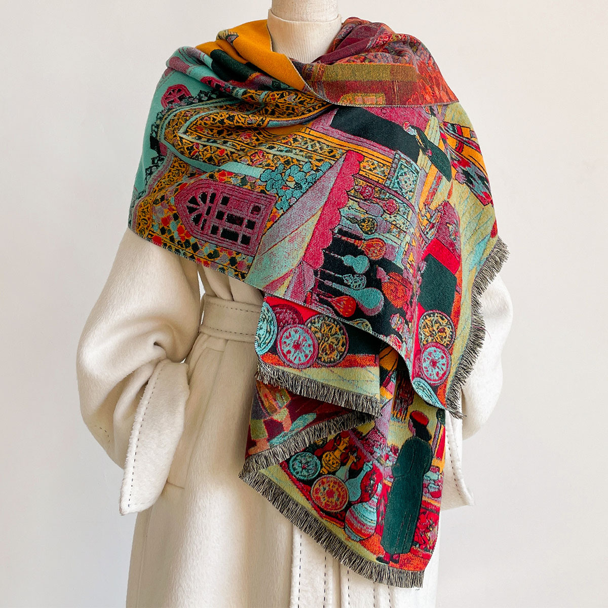 وشاح نسائي من الكشمير الصناعي  - مراجعة Woven Scarf Blanket وسعره