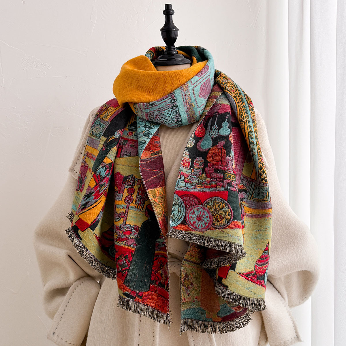 وشاح نسائي من الكشمير الصناعي  - مراجعة Woven Scarf Blanket وسعره